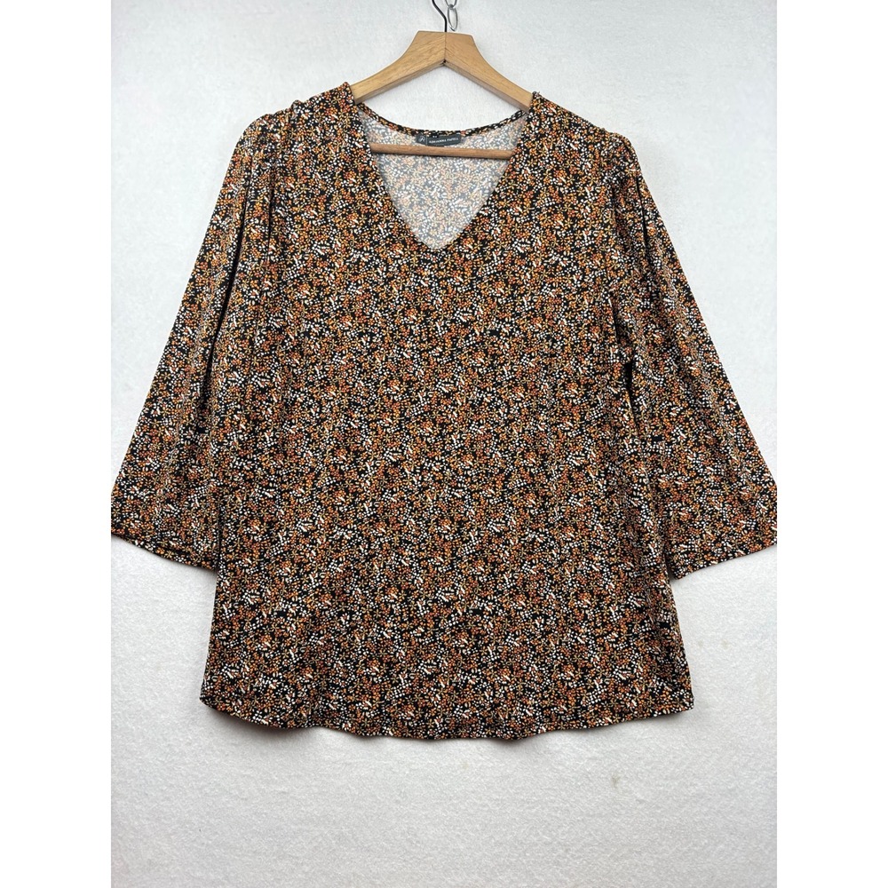 Adrianna Papell Blouse Womens 1X Floral Puff Sleeve V Neck